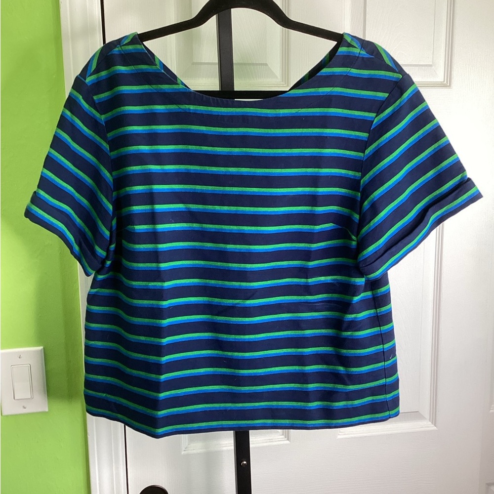 J. Crew Striped Blue and Green Top, size Medium
